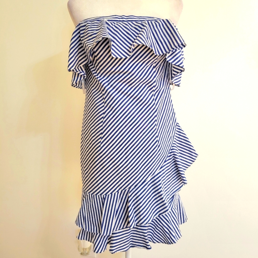 NWT About Us Off Shoulder Ruffle Striped Dress Sz Med - Picture 2 of 10